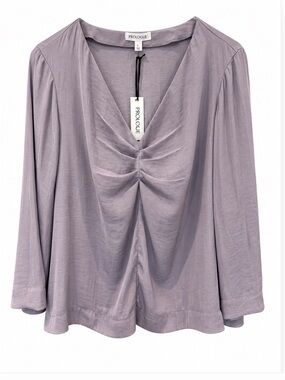 Prologue Women's Lilac-Gray Ruched V-Neck Long Sleeve Blouse